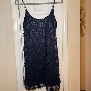 Women’s Boutique 3D Flowers Navy Blue Party Dress- Size Small